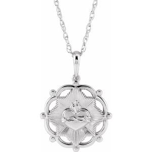 Sterling Silver 22.38 X 15.5 Mm 18 In Polished Sacred Heart Necklace