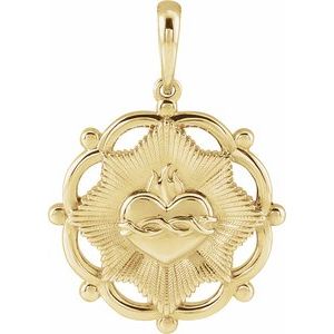14K Yellow Gold 22 X 15.59 Mm Polished Sacred Heart Pendant