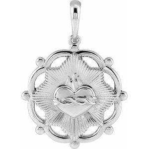Sterling Silver 22 X 15.59 Mm Polished Sacred Heart Pendant