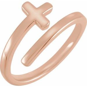 14K Rose Gold Polished Sideways Cross Ring Size 7