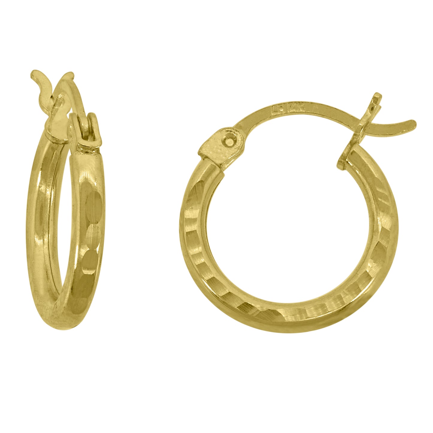 14K Yellow Gold Unisex Hammered Huggie Hoop 2.5Mm Earrings