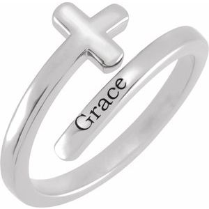 Sterling Silver Polished Sideways Cross Ring Size 7