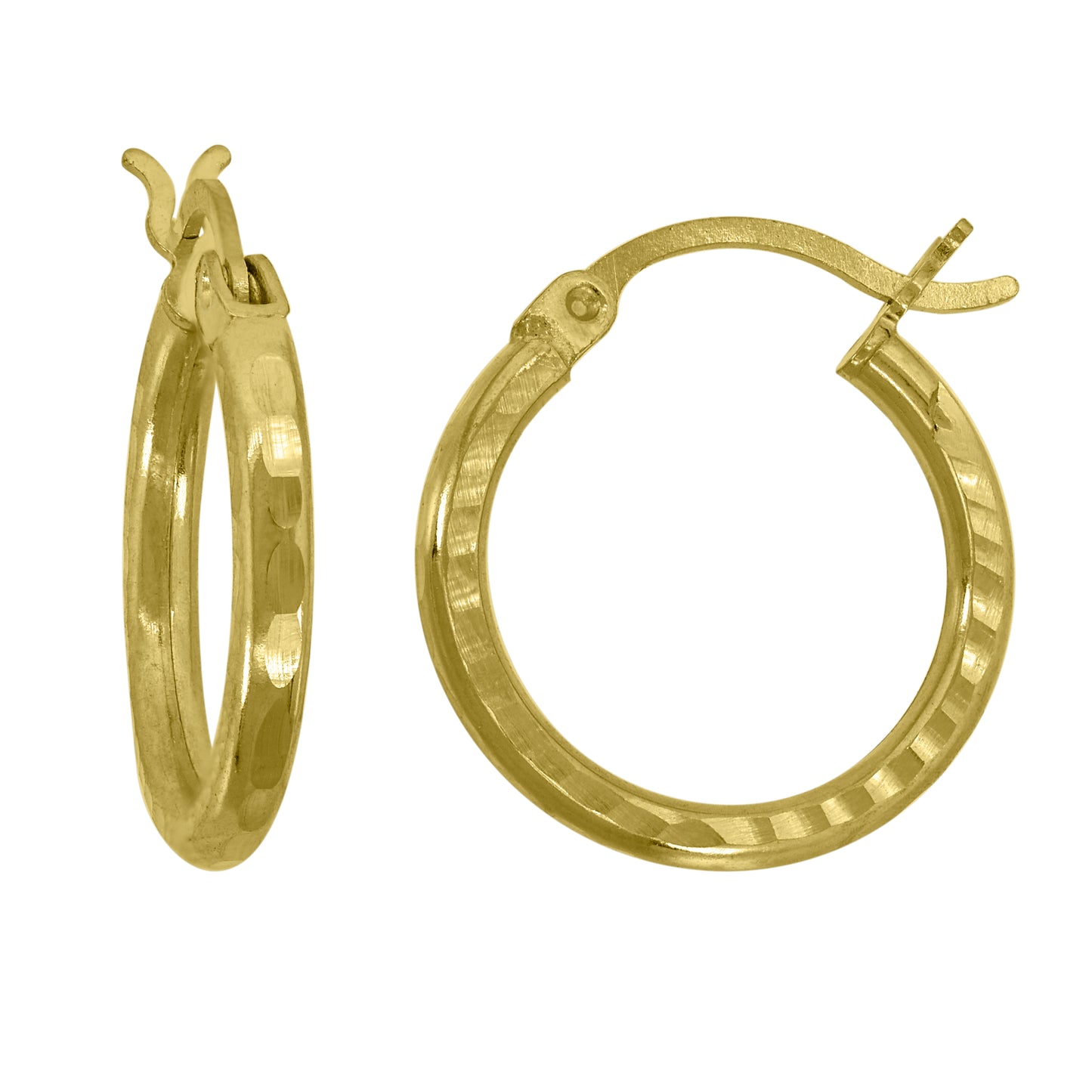 14K Yellow Gold Unisex Hammered Huggie Hoop 2.5Mm Earrings