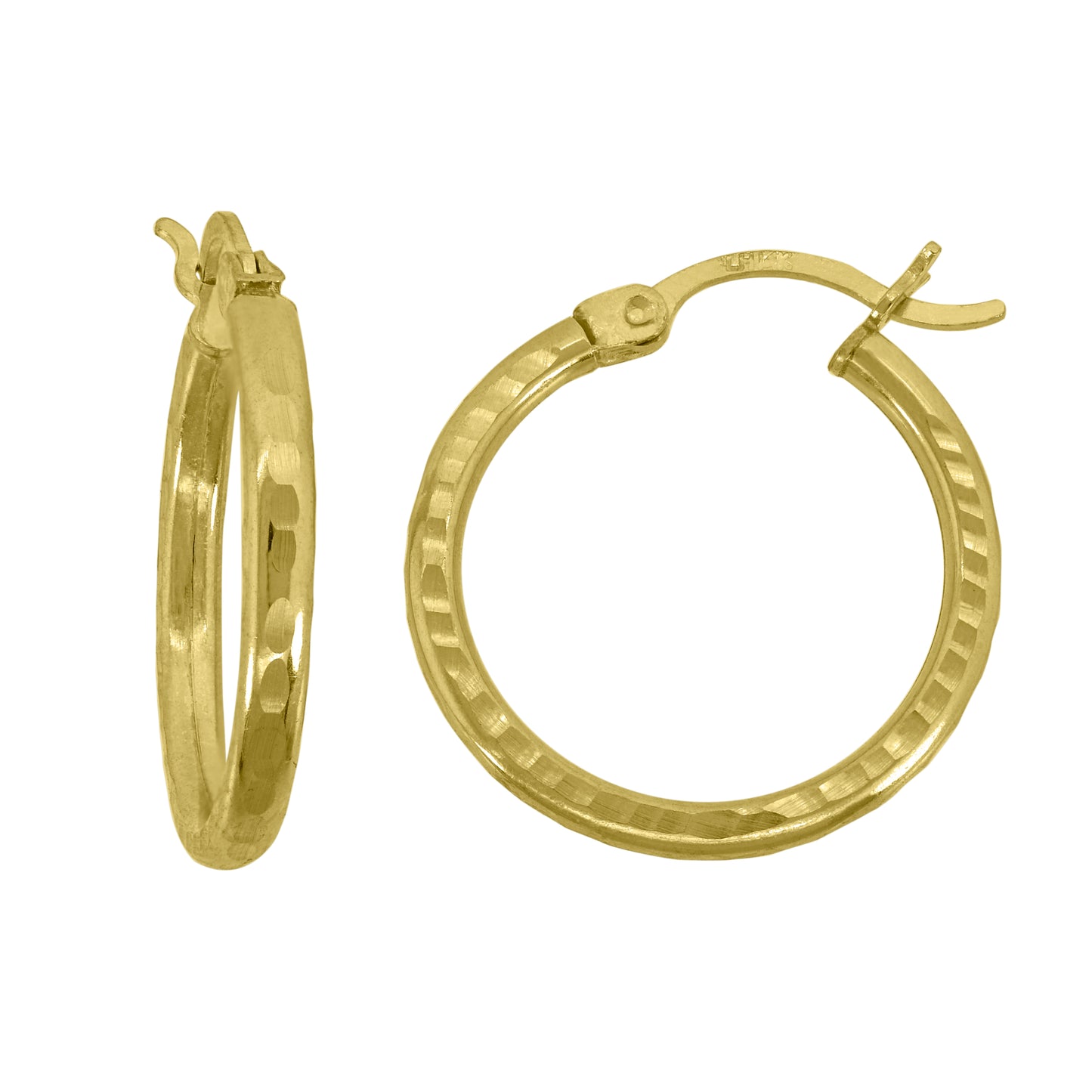 14K Yellow Gold Unisex Hammered Huggie Hoop 2.5Mm Earrings