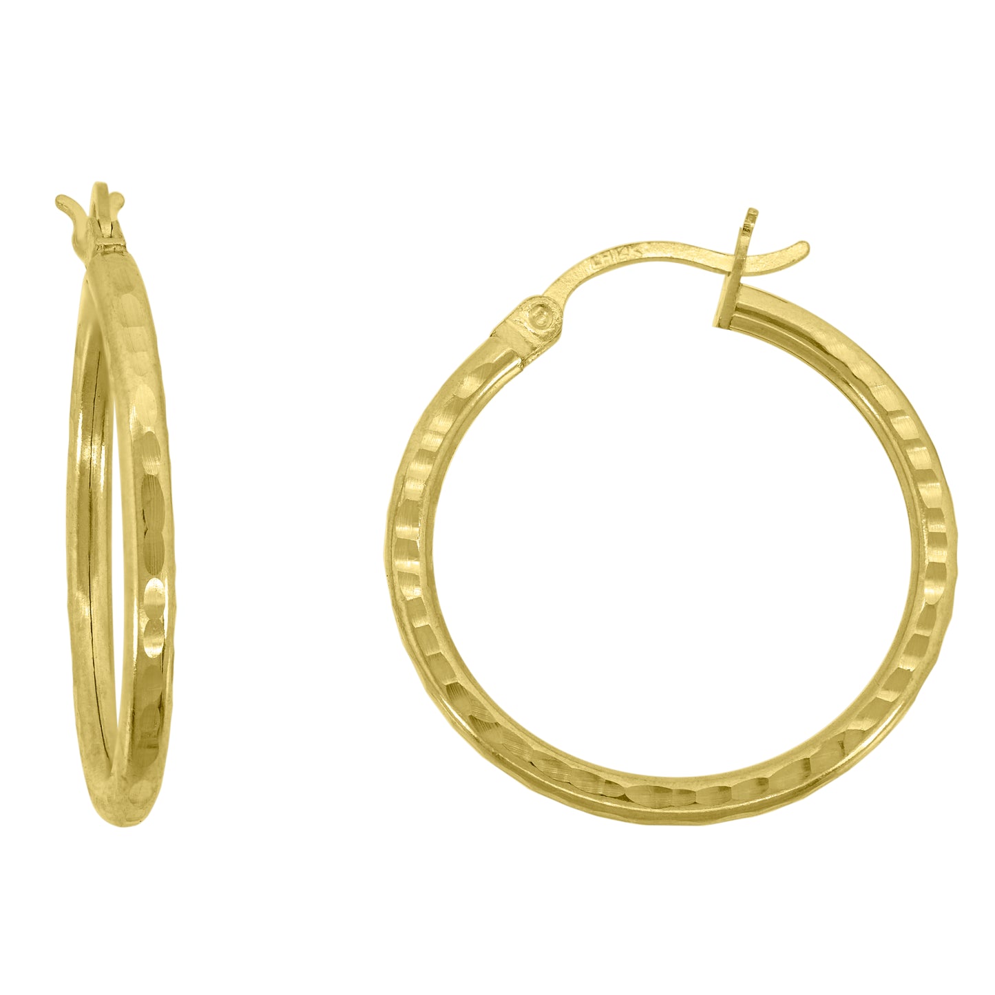 14K Yellow Gold Unisex Hammered Huggie Hoop 2.5Mm Earrings