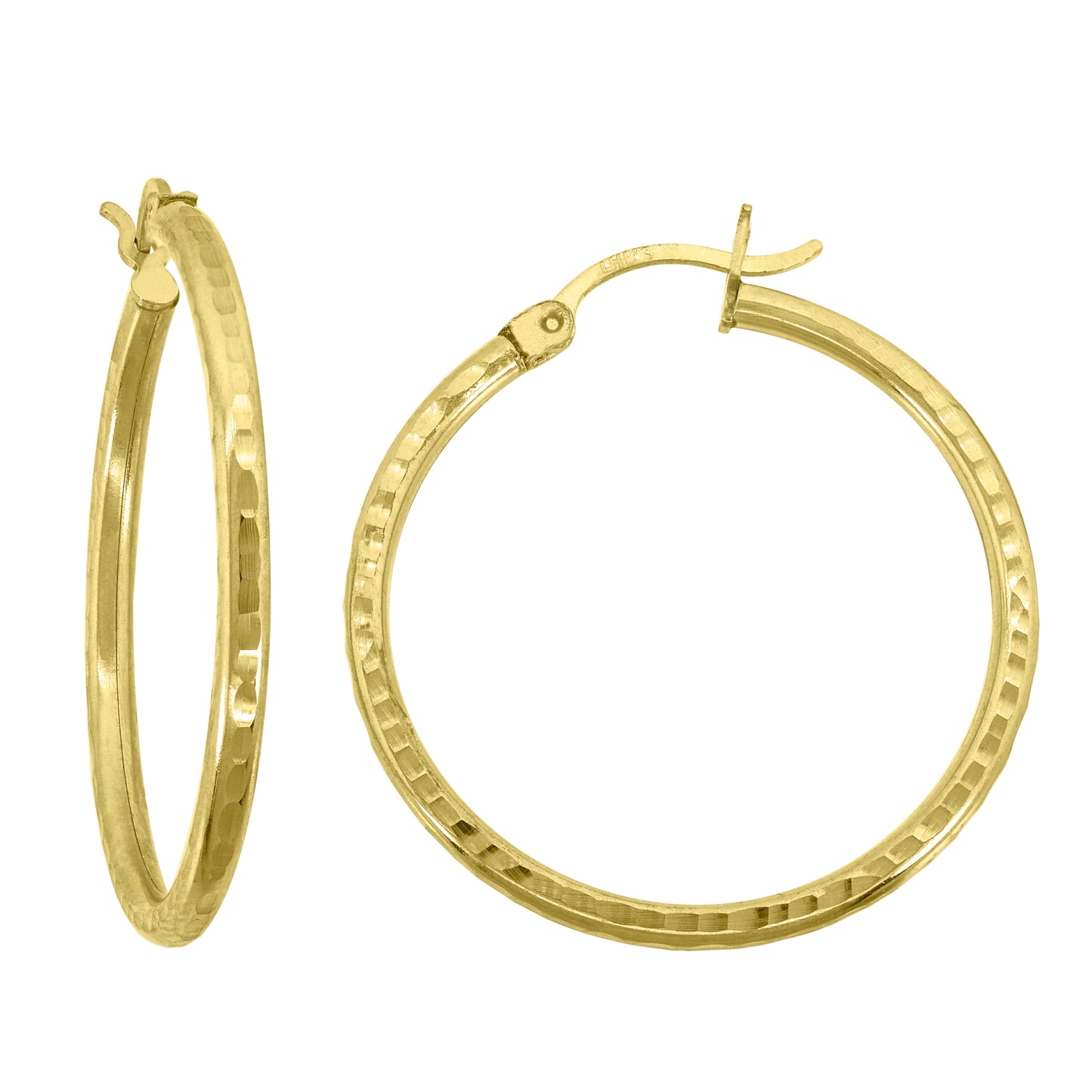 14K Yellow Gold Unisex Hammered Huggie Hoop 2.5Mm Earrings