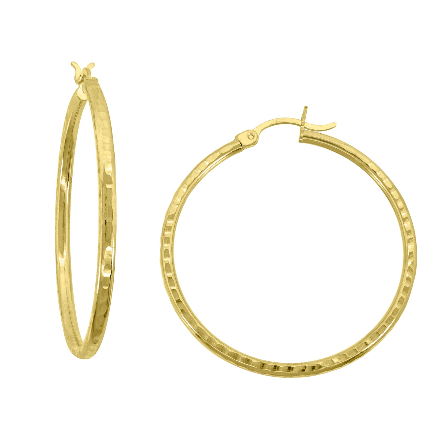 14K Yellow Gold Unisex Hammered Huggie Hoop 2.5Mm Earrings