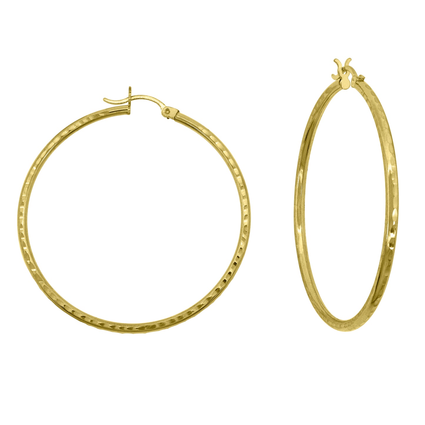 14K Yellow Gold Unisex Hammered Huggie Hoop 2.5Mm Earrings