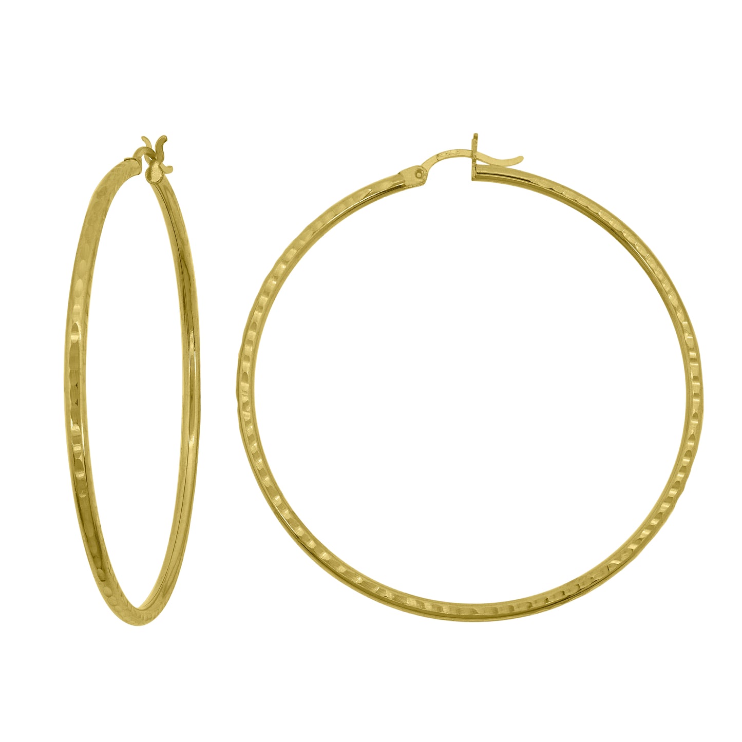 14K Yellow Gold Unisex Hammered Huggie Hoop 2.5Mm Earrings