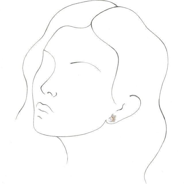 14K Yellow Gold 5.5 Mm Friction Backs Polished Cultured White Akoya Pearl And 1/2 Ctw Natural Diamond Earrings