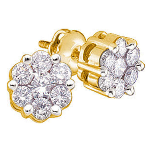 Yellow-tone Sterling Silver Womens Round Diamond Flower Cluster Earrings 1/4 Cttw, Length: 0.2 In, Width: 0.2 In