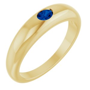 14K Yellow Gold Oval 4 X 3 Mm Natural Blue Sapphire Petite Dome Ring Size 7