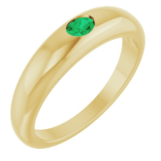 14K Yellow Gold Oval 4 X 3 Mm Polished Natural Emerald Petite Dome Ring, Size 7