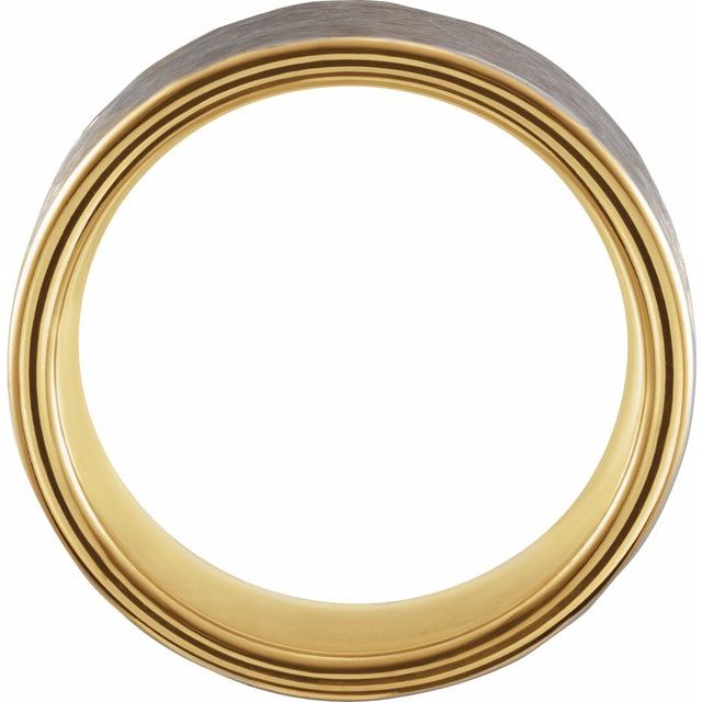 Tungsten And 18K Yellow Or Rose Gold Pvd Polished Comfort-Fit Flat Band With Hammer Finish