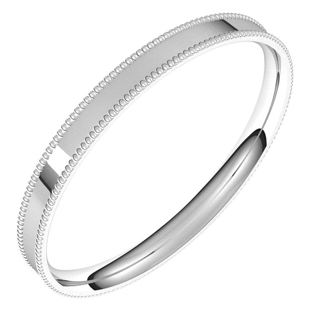 14K Yellow Or White Or Rose Gold Or Sterling Silver Or Platinum Standard Weight Milgrain Flat Comfort Fit Band