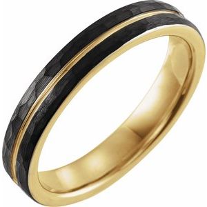 18K Yellow Gold PVD & Black PVD Tungsten 4 mm Flat Grooved Hammered Band