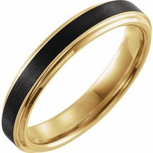 18K Yellow Gold PVD & Black PVD Tungsten 4 mm Stepped-Edge Comfort-Fit Flat Band