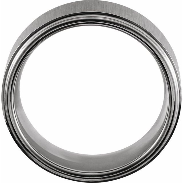 Tungsten 8 Mm Polished Stepped-Edge Comfort-Fit Flat Band With Stone Finish