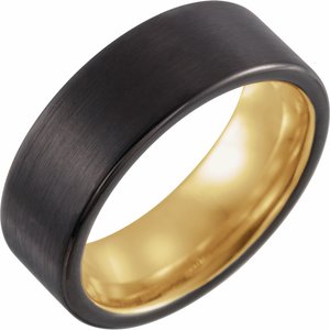 18K Yellow Gold PVD & Black PVD Tungsten 8 mm Flat Band with Satin Finish