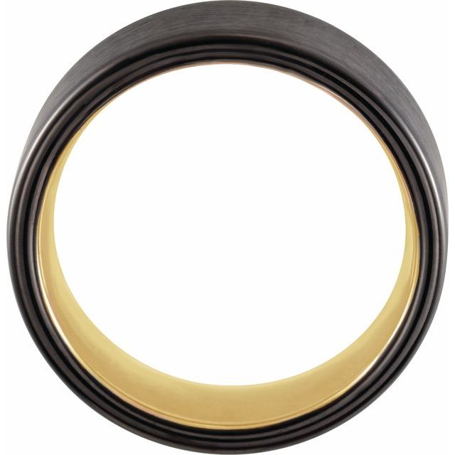 18K Yellow Gold & Black PVD Tungsten 8 Mm Polished Comfort-Fit Flat Band With Satin Finish
