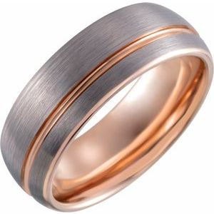 18K Rose Gold PVD Tungsten 8 mm Half Round Grooved Satin Band