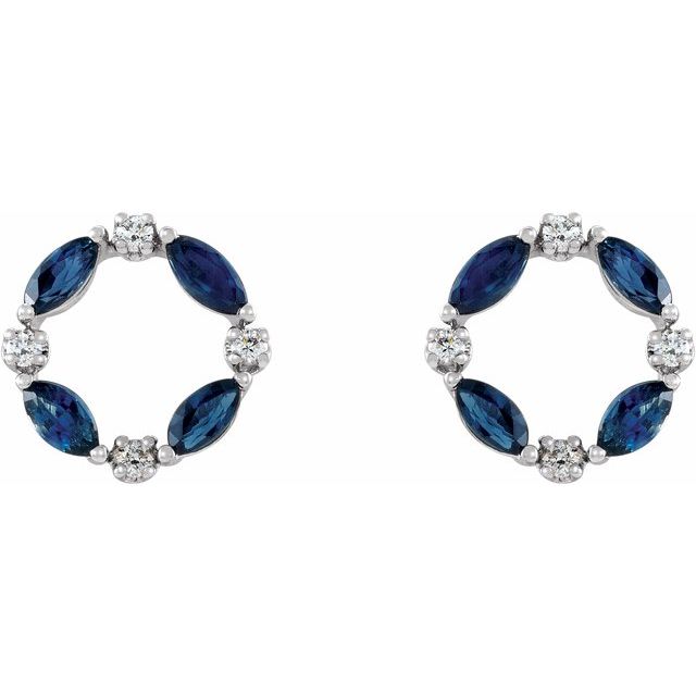 14K White Or Yellow Gold Marquise 4 X 2 Mm Friction Back Polished Natural Blue Sapphire And 1/10 Ctw Natural Diamond Earrings
