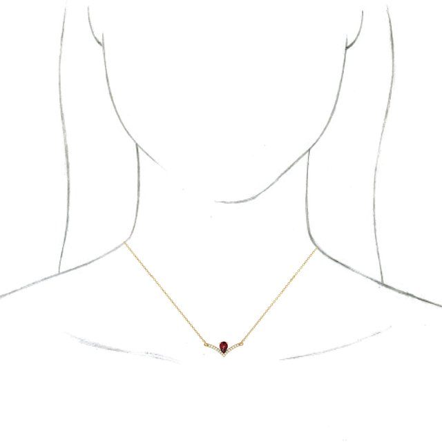 14K Yellow Gold Pear 6 X 4Mm I1, G-H 16 In Polished Natural Mozambique Garnet And .06 Ctw Natural Diamond Necklace