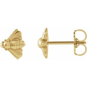14K Yellow Gold 7.56 X 6.29 Mm Pair Friction Backs Polished Bee Stud Earrings