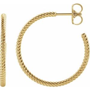 14K Yellow Gold Pair Rope Hoop Earrings, Length: 25 Mm, Thickness: 1.7 Mm