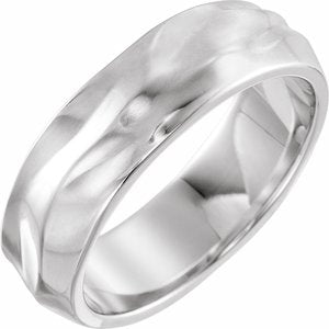 14K White Gold 6 Mm Polished Textured Band Size 7.5