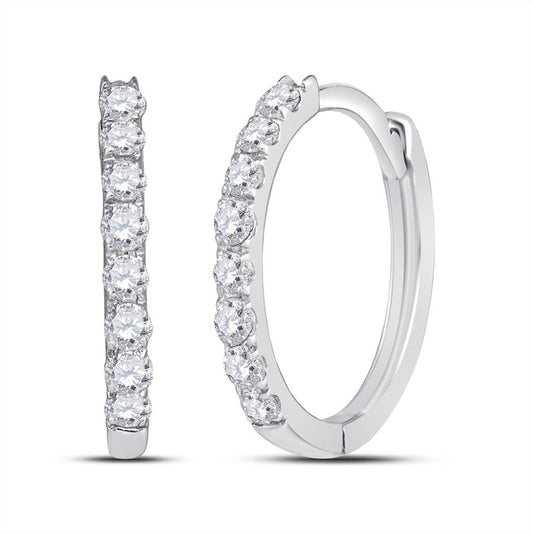 10K White Gold Womens Round Diamond Hoop Earrings 1/3 Cttw, Length: 0.56 In, Width: 0.06 In