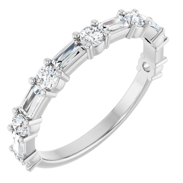 14K Yellow Or White Gold Or Platinum Straight Baguette Polished Natural Diamond Anniversary Band, Size 7
