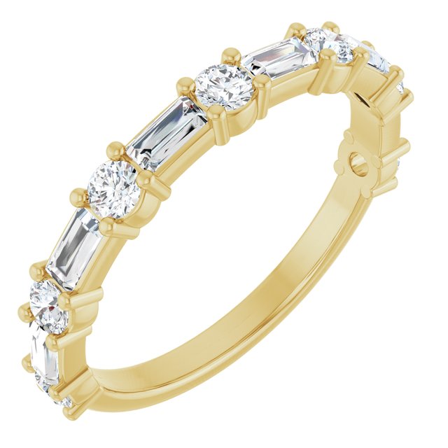 14K Yellow Or White Gold Or Platinum Straight Baguette Polished Natural Diamond Anniversary Band, Size 7