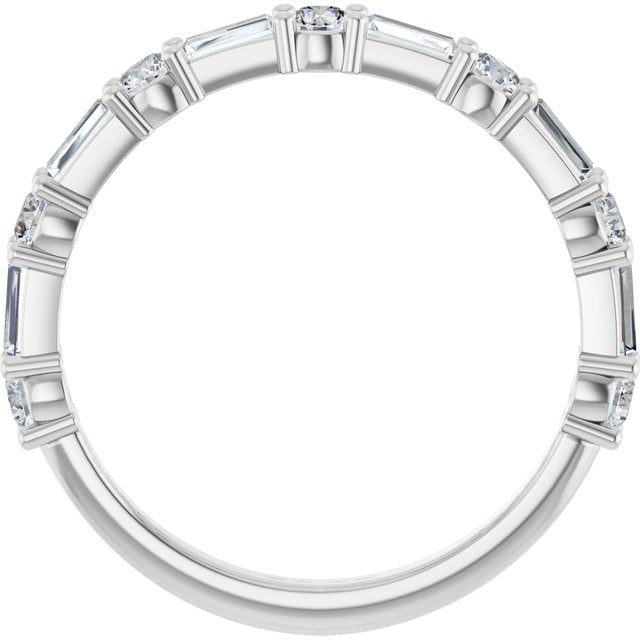 14K Yellow Or White Gold Or Platinum Straight Baguette Polished Natural Diamond Anniversary Band, Size 7