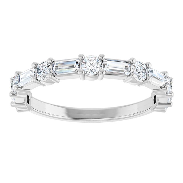14K Yellow Or White Gold Or Platinum Straight Baguette Polished Natural Diamond Anniversary Band, Size 7