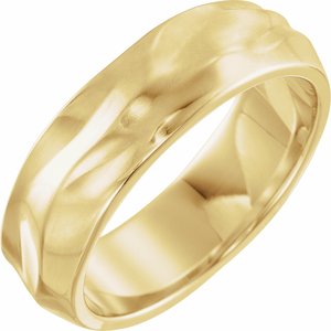 14K Yellow Gold 6 Mm Polished Textured Band Size 11.5