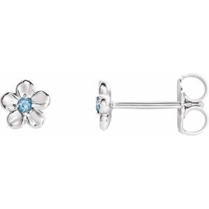 14K Yellow Gold Round Shape 1.5 Mm March Youth Imitation Birthstone Flower 4-Prong Earrings With Backs