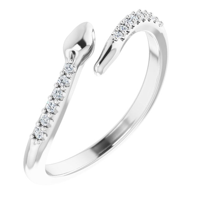 14K White Gold Round Polished .08 Ctw Natural Diamond Bypass Snake Ring, Size 7