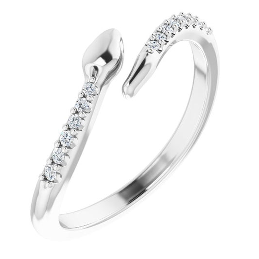 14K White Gold Round Polished .08 Ctw Natural Diamond Bypass Snake Ring, Size 7