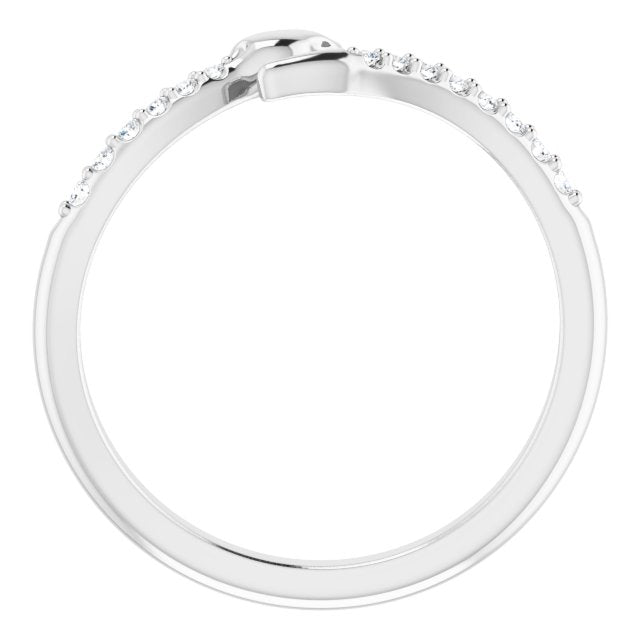 14K White Gold Round Polished .08 Ctw Natural Diamond Bypass Snake Ring, Size 7
