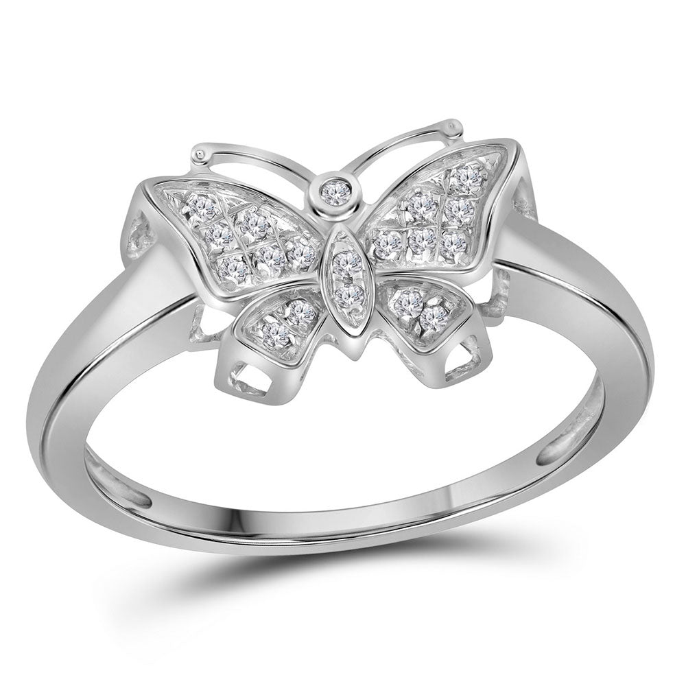 10K White Gold Womens Round Diamond Butterfly Bug Ring 1/20 Cttw, Womens Size: 5-10