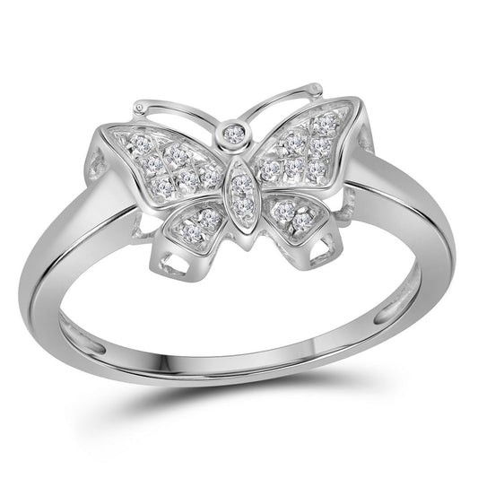 10K White Gold Womens Round Diamond Butterfly Bug Ring 1/20 Cttw, Womens Size: 5-10