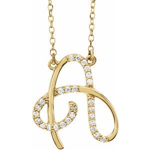 14K Yellow Gold Initial A Round 1 Mm G-H I1 1/10 Ctw Natural Diamond Initial Necklace, Length: 16 In