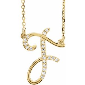 14K Yellow Gold Initial F Round 1 Mm G-H I1 .08 Ctw Natural Diamond Initial Necklace, Length: 16 In