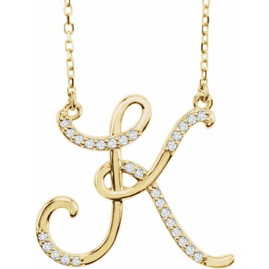 14K Yellow Gold Or Sterling Silver Round I1, G-H  16 In Polished Natural Diamond Initial Necklace