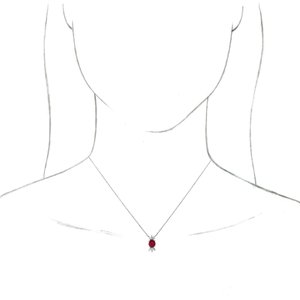 14K White Gold Round 6Mm Ghi I1 Lab-Grown Ruby And 1/5 Ctw Natural Diamond Necklace, Length: 18 In