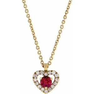 14K Yellow Gold Round 3Mm H-I I1 Natural Ruby And .06 Ctw Natural Diamond Necklace, Length: 18 In