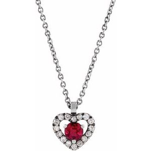 14K White Gold Round 3Mm H-I I1 Natural Ruby And .06 Ctw Natural Diamond Necklace, Length: 18 In