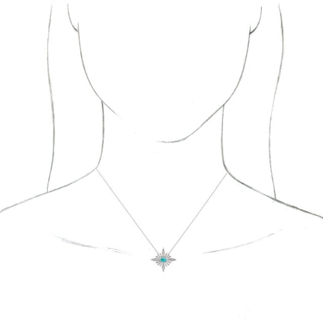 14K White Gold Oval 6 X 4Mm I1, G-H 16-18 In Polished Natural Turquoise And .08 Ctw Natural Diamond Necklace