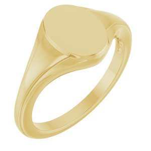 14K Yellow Gold 10.37 X 7.11 Mm Brush Polished Oval Fluted Signet Ring Size 7